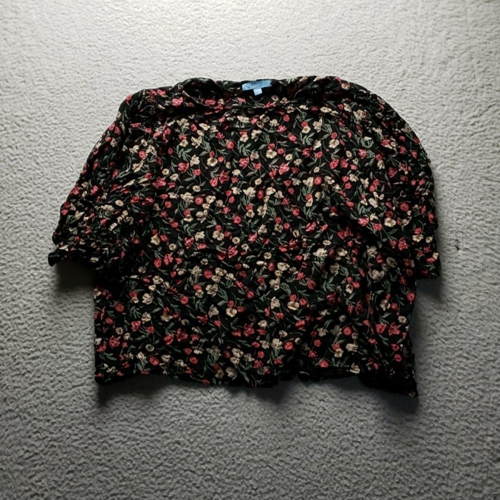 Draper James Blouse Womens 2XL Multicolor Round Neck Puff Sleeve Floral Top
